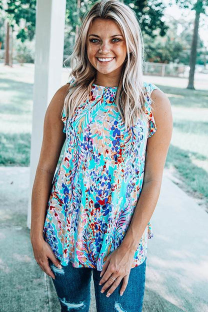 Women Rose Floral Print Tank Top with Ruffles - Shop Style & More | Fresh Looks, Everyday Deals & Free Shipping