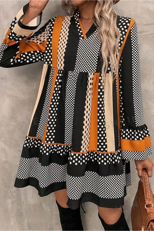 Striped Polka Dot Print Ruffled Hem Mini Dress - Shop Style & More | Fresh Looks, Everyday Deals & Free Shipping