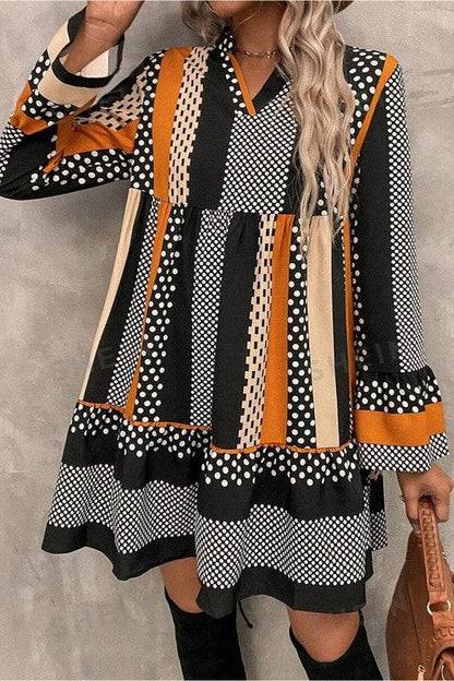 Striped Polka Dot Print Ruffled Hem Mini Dress - Shop Style & More | Fresh Looks, Everyday Deals & Free Shipping