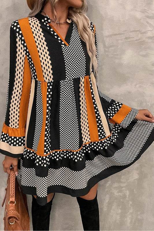 Striped Polka Dot Print Ruffled Hem Mini Dress - Shop Style & More | Fresh Looks, Everyday Deals & Free Shipping