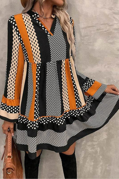 Striped Polka Dot Print Ruffled Hem Mini Dress - Shop Style & More | Fresh Looks, Everyday Deals & Free Shipping