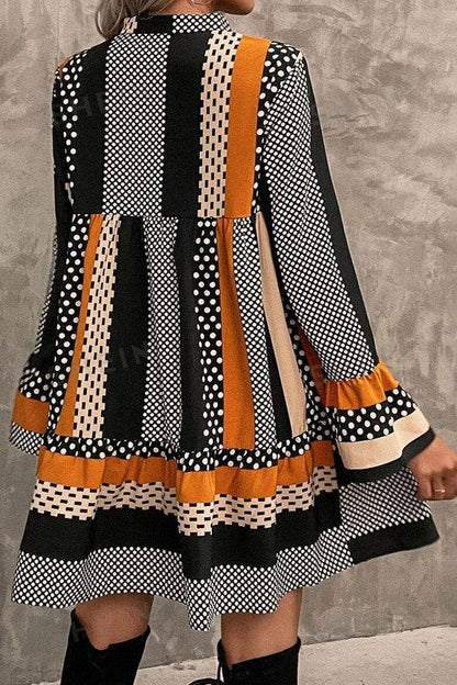 Striped Polka Dot Print Ruffled Hem Mini Dress - Shop Style & More | Fresh Looks, Everyday Deals & Free Shipping