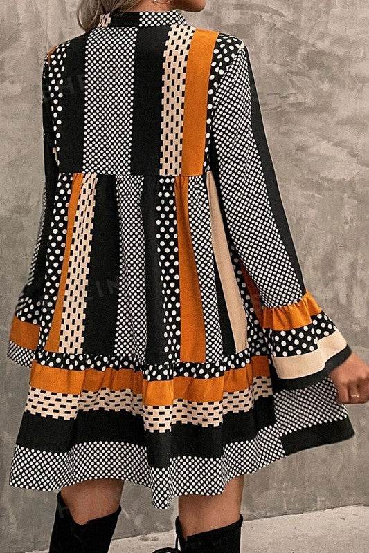 Striped Polka Dot Print Ruffled Hem Mini Dress - Shop Style & More | Fresh Looks, Everyday Deals & Free Shipping