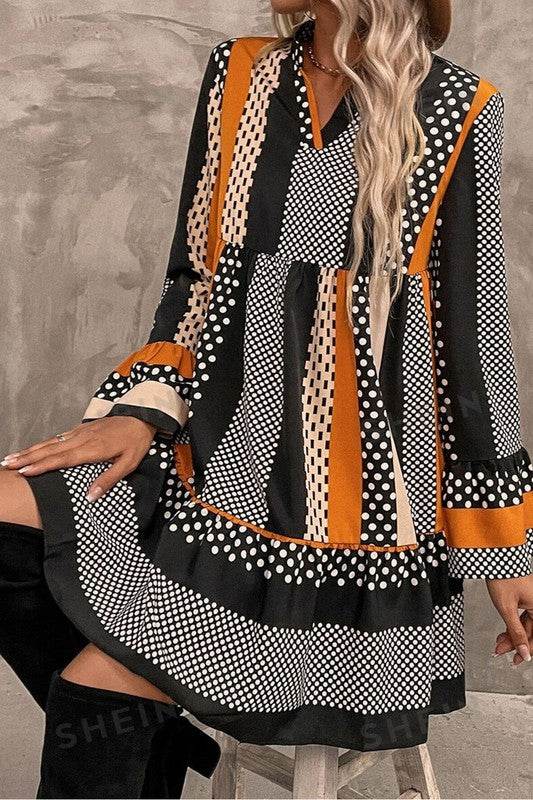 Striped Polka Dot Print Ruffled Hem Mini Dress - Shop Style & More | Fresh Looks, Everyday Deals & Free Shipping