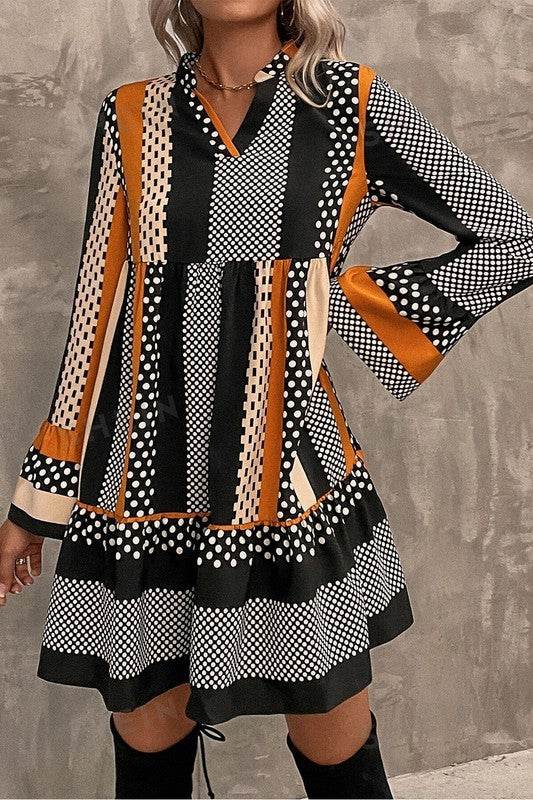 Striped Polka Dot Print Ruffled Hem Mini Dress - Shop Style & More | Fresh Looks, Everyday Deals & Free Shipping