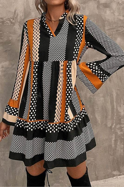 Striped Polka Dot Print Ruffled Hem Mini Dress - Shop Style & More | Fresh Looks, Everyday Deals & Free Shipping