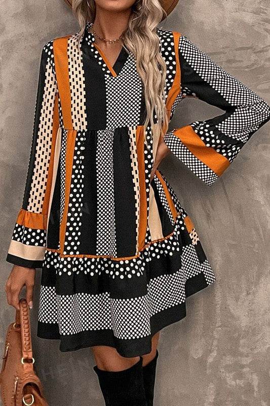 Striped Polka Dot Print Ruffled Hem Mini Dress - Shop Style & More | Fresh Looks, Everyday Deals & Free Shipping