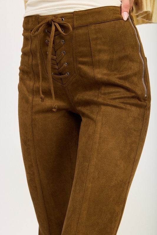LACE UP SUEDE FLARED PANTS - Shop Style & More | Fresh Looks, Everyday Deals & Free Shipping