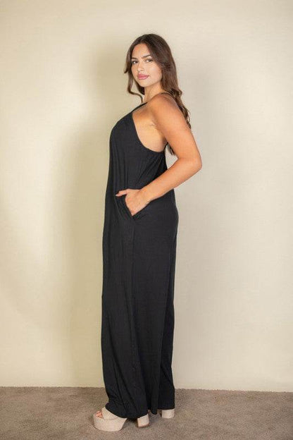 Plus Spaghetti strap solid wide jumpsuit - Shop Style & More | Fresh Looks, Everyday Deals & Free Shipping