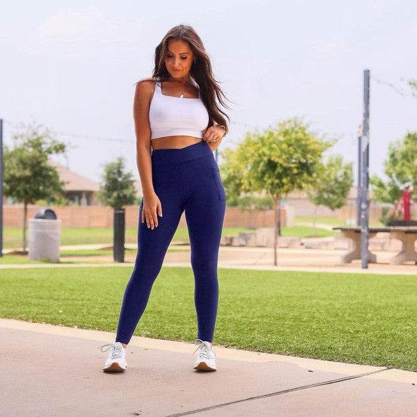 The Nadia Navy Crossover Full Length Leggings - Shop Style & More | Fresh Looks, Everyday Deals & Free Shipping
