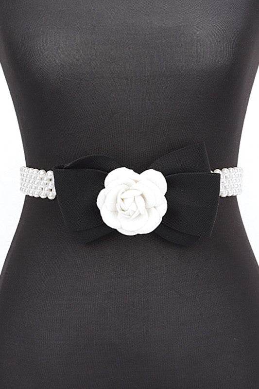 Camellia Rose Flower Ribbon Pearl Stretch Belt - Shop Style & More | Fresh Looks, Everyday Deals & Free Shipping