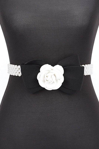 Camellia Rose Flower Ribbon Pearl Stretch Belt - Shop Style & More | Fresh Looks, Everyday Deals & Free Shipping