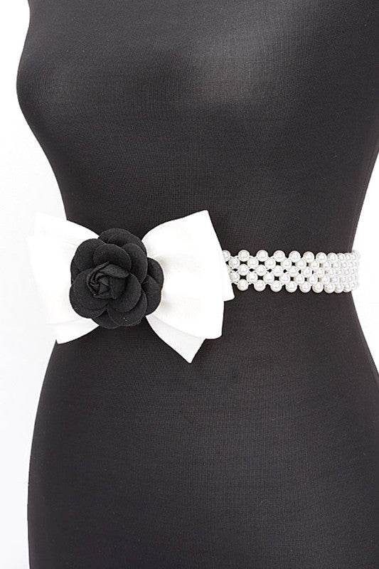 Camellia Rose Flower Ribbon Pearl Stretch Belt - Shop Style & More | Fresh Looks, Everyday Deals & Free Shipping