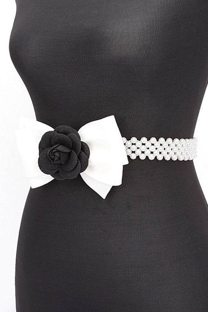 Camellia Rose Flower Ribbon Pearl Stretch Belt - Shop Style & More | Fresh Looks, Everyday Deals & Free Shipping