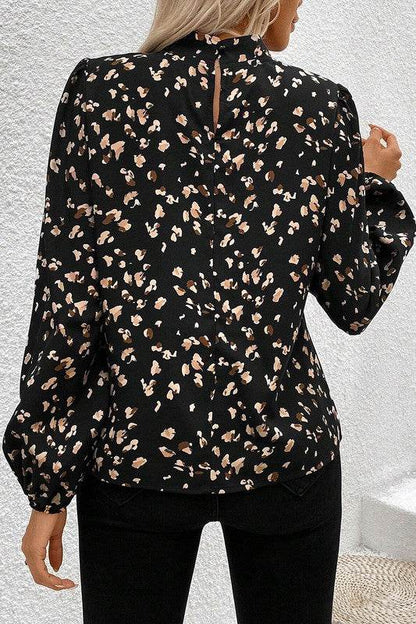 Leopard Print Puff Sleeve Mock Neck Pleated Blouse - Shop Style & More | Fresh Looks, Everyday Deals & Free Shipping