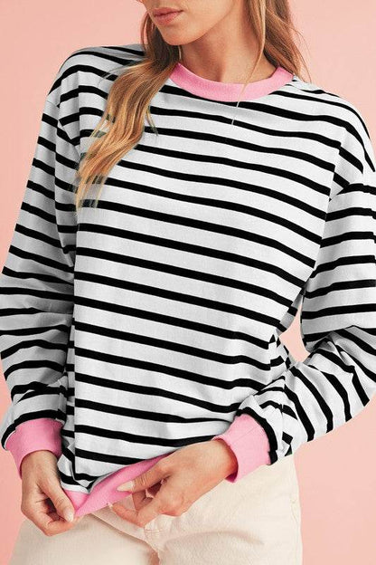 Cotton Stripe Drop shoulder Sweatshirt - Shop Style & More | Fresh Looks, Everyday Deals & Free Shipping