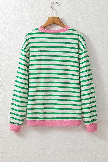 Cotton Stripe Drop shoulder Sweatshirt - Shop Style & More | Fresh Looks, Everyday Deals & Free Shipping