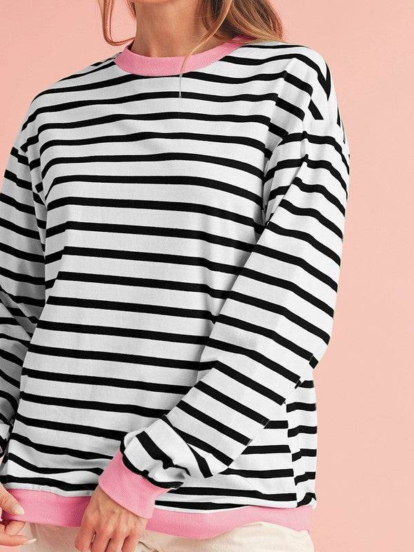 Cotton Stripe Drop shoulder Sweatshirt - Shop Style & More | Fresh Looks, Everyday Deals & Free Shipping