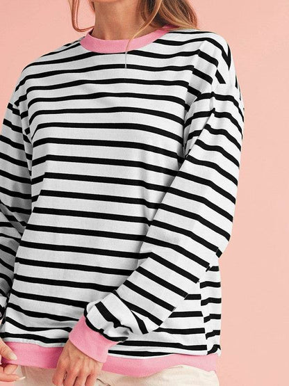 Cotton Stripe Drop shoulder Sweatshirt - Shop Style & More | Fresh Looks, Everyday Deals & Free Shipping