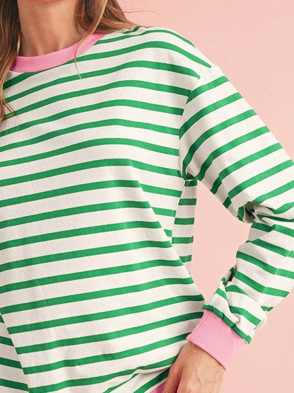 Cotton Stripe Drop shoulder Sweatshirt - Shop Style & More | Fresh Looks, Everyday Deals & Free Shipping