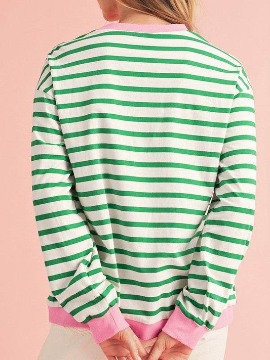 Cotton Stripe Drop shoulder Sweatshirt - Shop Style & More | Fresh Looks, Everyday Deals & Free Shipping