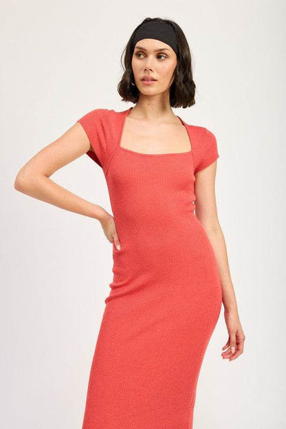 SQUARED NECK BODYCON MIDI DRESS - Shop Style & More | Fresh Looks, Everyday Deals & Free Shipping