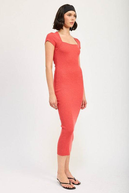 SQUARED NECK BODYCON MIDI DRESS - Shop Style & More | Fresh Looks, Everyday Deals & Free Shipping