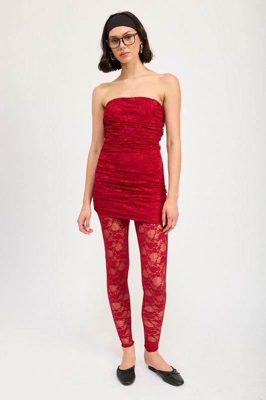 RUCHED MINI DRESS WITH LACE LEGGINGS - Shop Style & More | Fresh Looks, Everyday Deals & Free Shipping