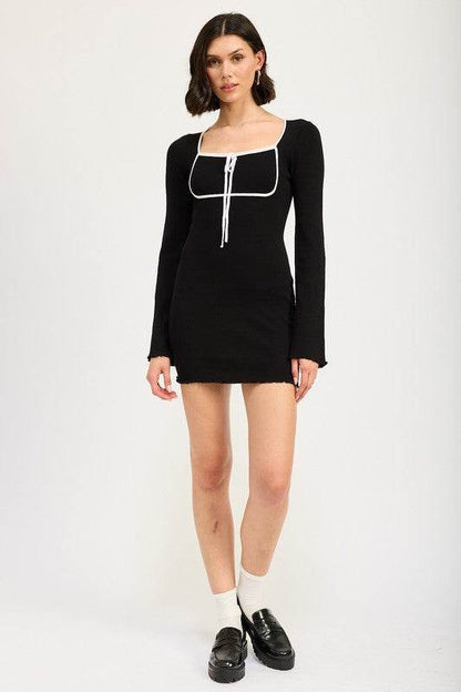LETTUCE HEM MINI DRESS WITH FRONT TIE - Shop Style & More | Fresh Looks, Everyday Deals & Free Shipping