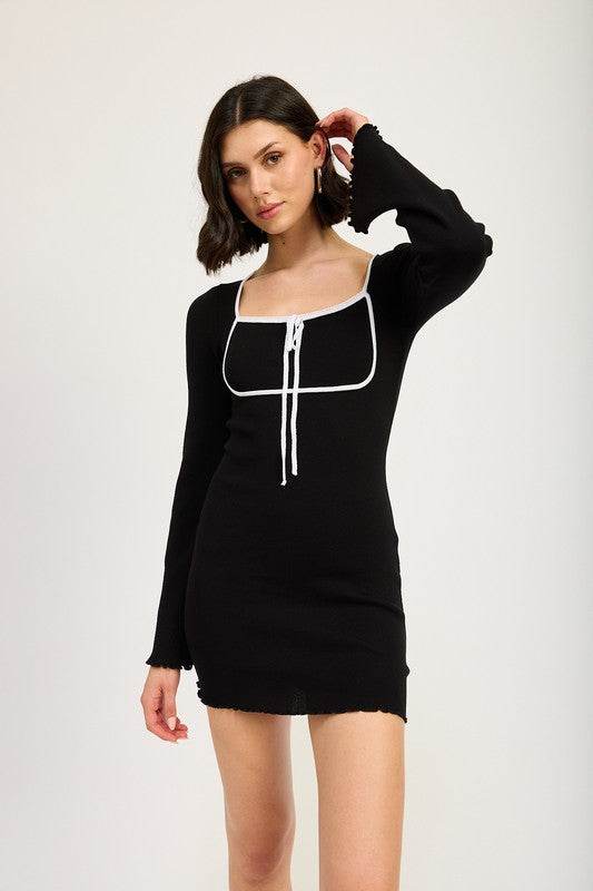 LETTUCE HEM MINI DRESS WITH FRONT TIE - Shop Style & More | Fresh Looks, Everyday Deals & Free Shipping
