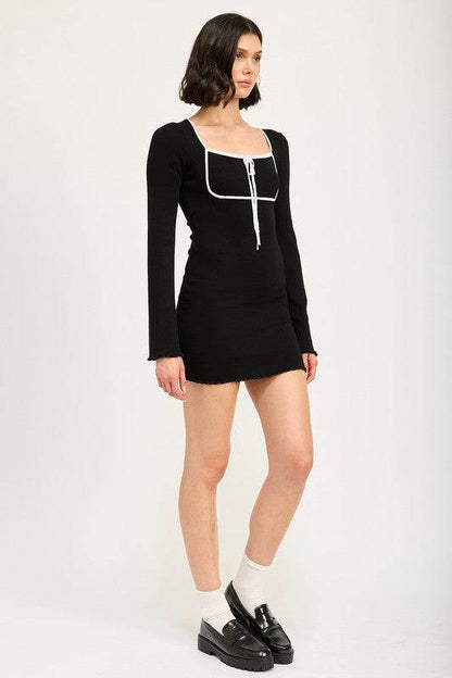 LETTUCE HEM MINI DRESS WITH FRONT TIE - Shop Style & More | Fresh Looks, Everyday Deals & Free Shipping