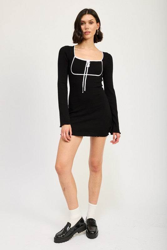 LETTUCE HEM MINI DRESS WITH FRONT TIE - Shop Style & More | Fresh Looks, Everyday Deals & Free Shipping