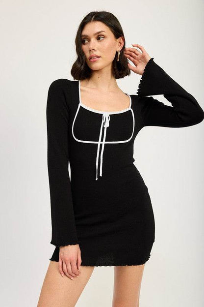 LETTUCE HEM MINI DRESS WITH FRONT TIE - Shop Style & More | Fresh Looks, Everyday Deals & Free Shipping