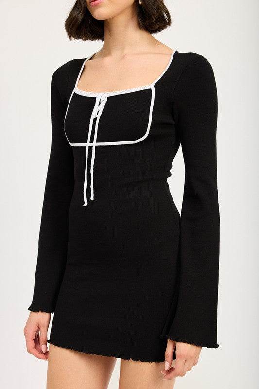 LETTUCE HEM MINI DRESS WITH FRONT TIE - Shop Style & More | Fresh Looks, Everyday Deals & Free Shipping