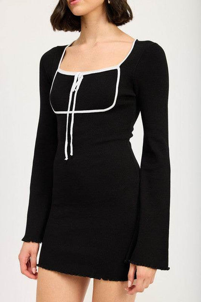LETTUCE HEM MINI DRESS WITH FRONT TIE - Shop Style & More | Fresh Looks, Everyday Deals & Free Shipping