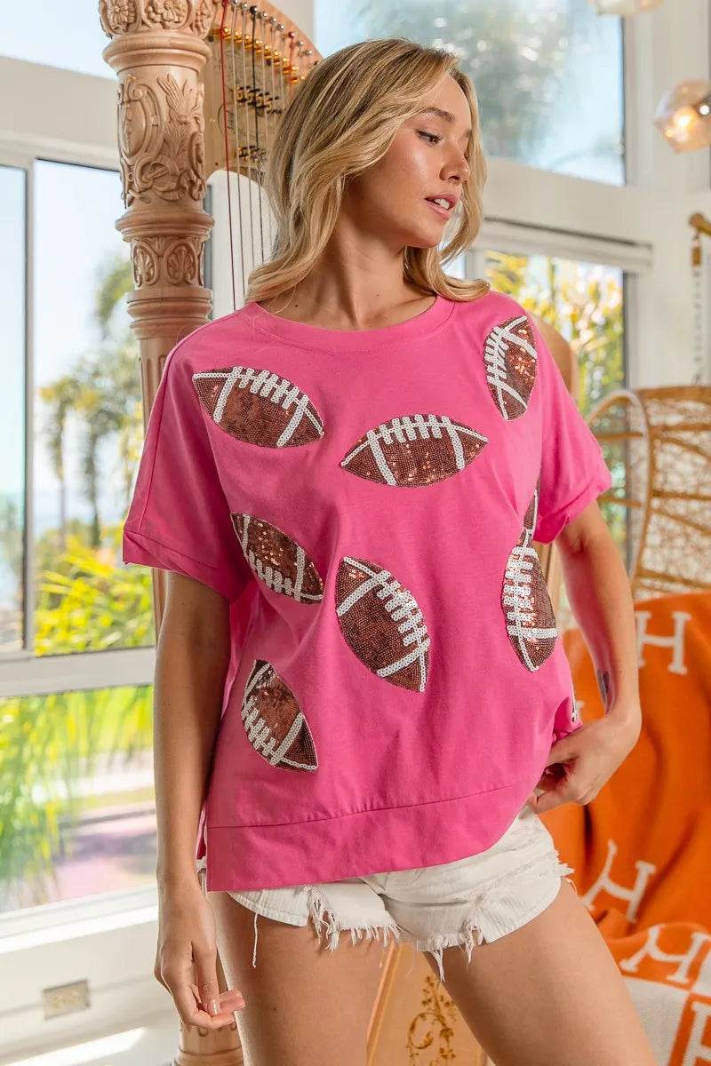 BiBi Game Day Sequins Patched Half Sleeves Top - Shop Style & More | Fresh Looks, Everyday Deals & Free Shipping