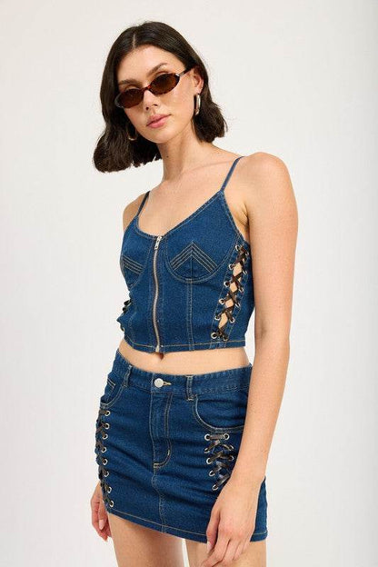 LACE UP MINI DENIM SKIRT - Shop Style & More | Fresh Looks, Everyday Deals & Free Shipping