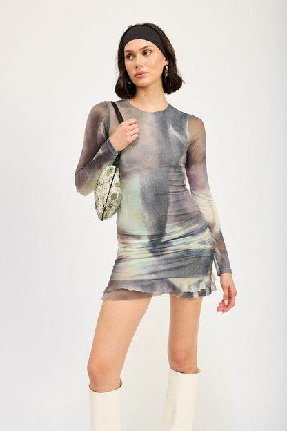 LONG SLEEVE RUFFLED MINI DRESS WITH CUTOUT - Shop Style & More | Fresh Looks, Everyday Deals & Free Shipping
