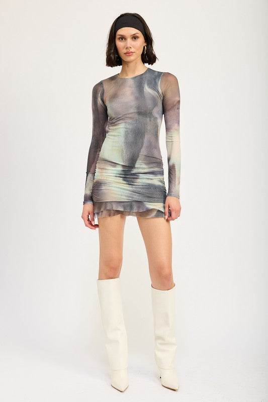 LONG SLEEVE RUFFLED MINI DRESS WITH CUTOUT - Shop Style & More | Fresh Looks, Everyday Deals & Free Shipping
