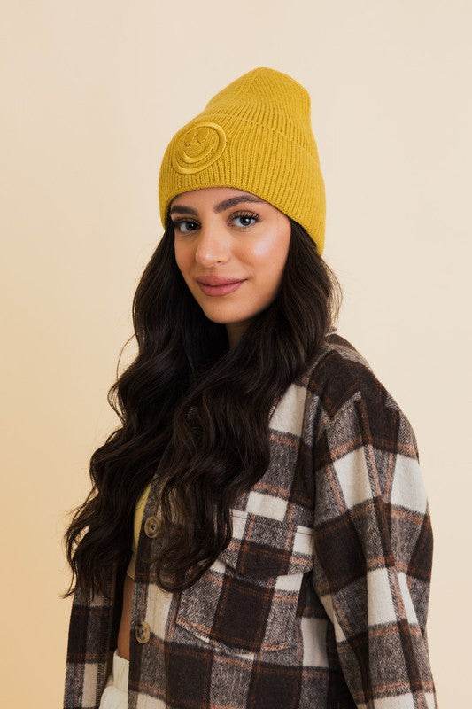 Happy Face Embroidered Ribbed Knit Beanie - Shop Style & More | Fresh Looks, Everyday Deals & Free Shipping