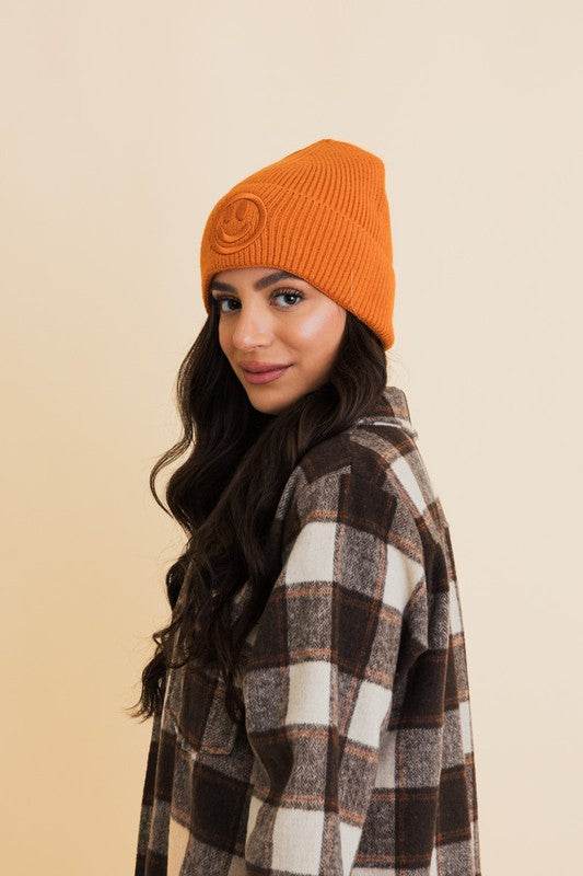 Happy Face Embroidered Ribbed Knit Beanie - Shop Style & More | Fresh Looks, Everyday Deals & Free Shipping