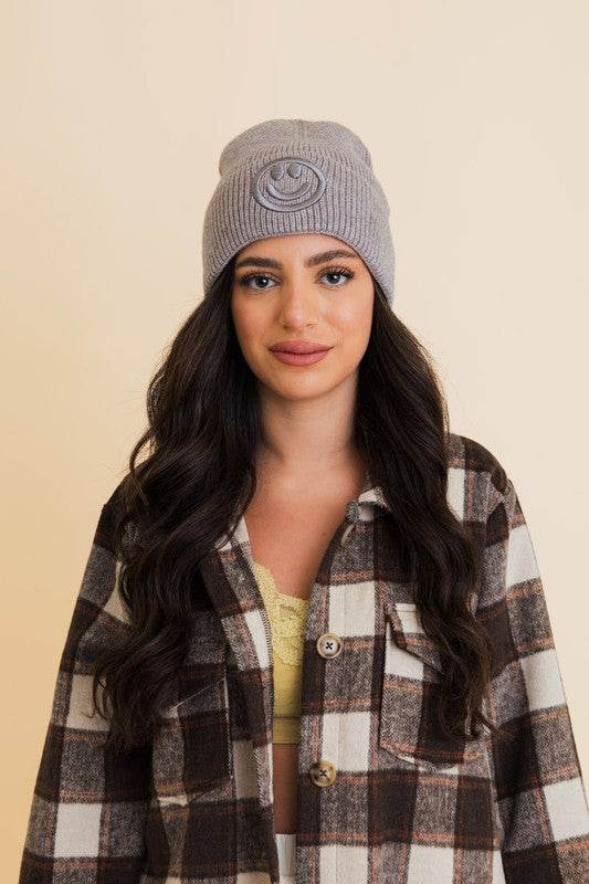 Happy Face Embroidered Ribbed Knit Beanie - Shop Style & More | Fresh Looks, Everyday Deals & Free Shipping