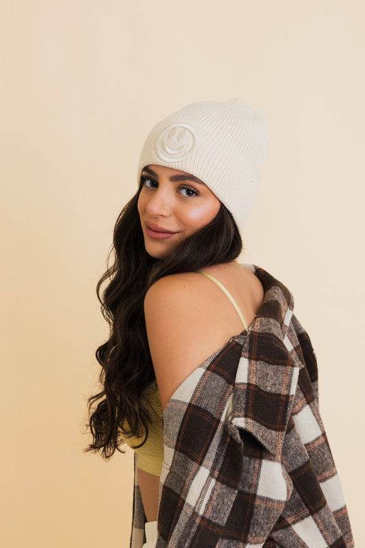 Happy Face Embroidered Ribbed Knit Beanie - Shop Style & More | Fresh Looks, Everyday Deals & Free Shipping
