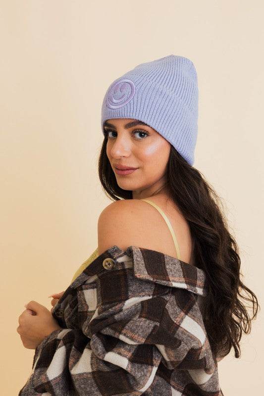 Happy Face Embroidered Ribbed Knit Beanie - Shop Style & More | Fresh Looks, Everyday Deals & Free Shipping