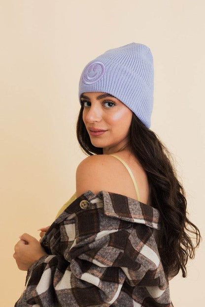Happy Face Embroidered Ribbed Knit Beanie - Shop Style & More | Fresh Looks, Everyday Deals & Free Shipping