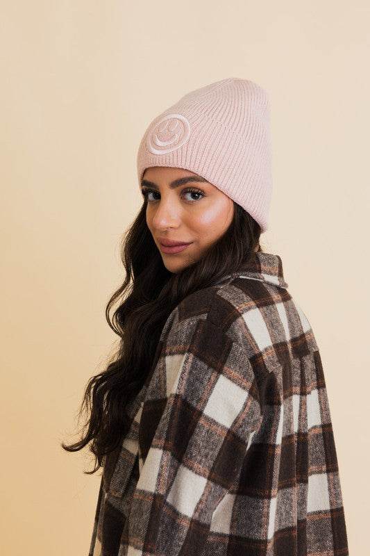 Happy Face Embroidered Ribbed Knit Beanie - Shop Style & More | Fresh Looks, Everyday Deals & Free Shipping