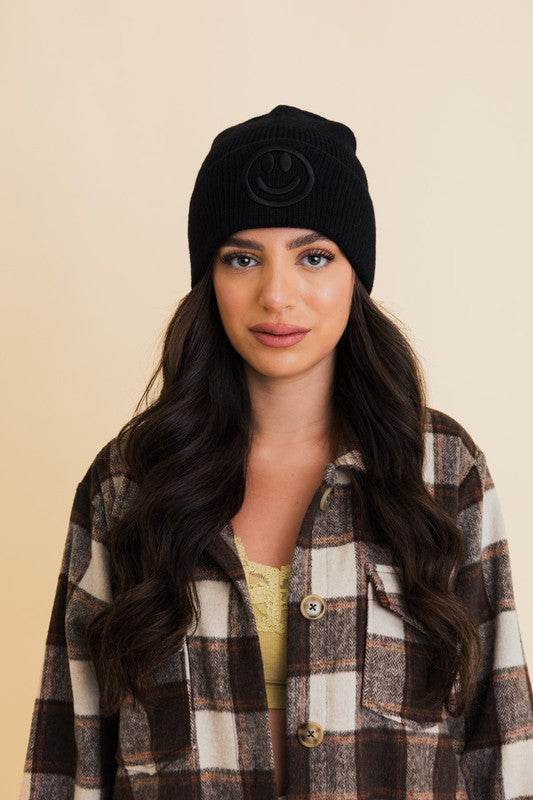 Happy Face Embroidered Ribbed Knit Beanie - Shop Style & More | Fresh Looks, Everyday Deals & Free Shipping