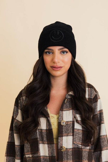 Happy Face Embroidered Ribbed Knit Beanie - Shop Style & More | Fresh Looks, Everyday Deals & Free Shipping