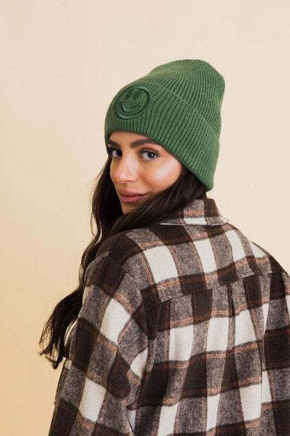 Happy Face Embroidered Ribbed Knit Beanie - Shop Style & More | Fresh Looks, Everyday Deals & Free Shipping