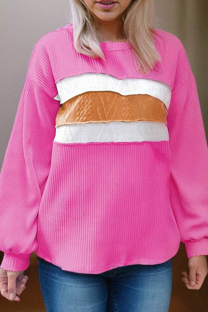 Corded Exposed Seam Patchwork Drop Sleeve Top - Shop Style & More | Fresh Looks, Everyday Deals & Free Shipping